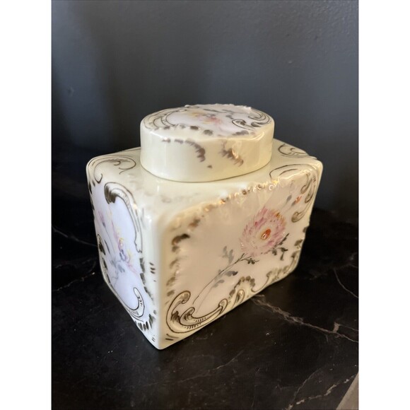 PHL Limoges France Porcelain Powder Box - Pink Flowers Gold Swirl Crown Mark As - Picture 4 of 12